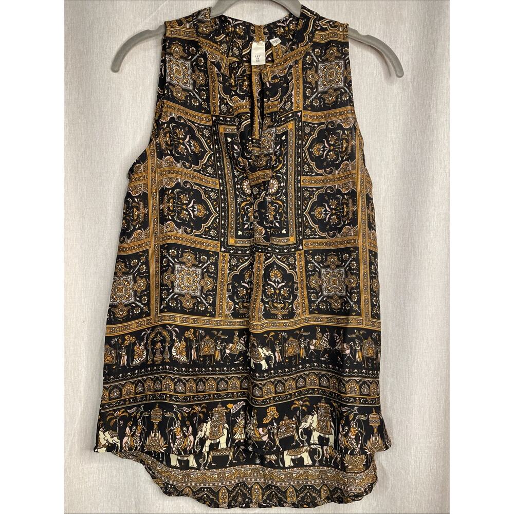Let It Be - Women’s Sz Small Blouse - Sleeveless - Geometric/Elephant Print